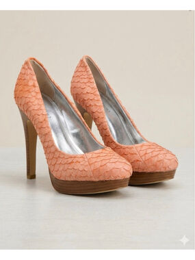 Calvin Klein Peach Snake Print Platform Heels Size 7M